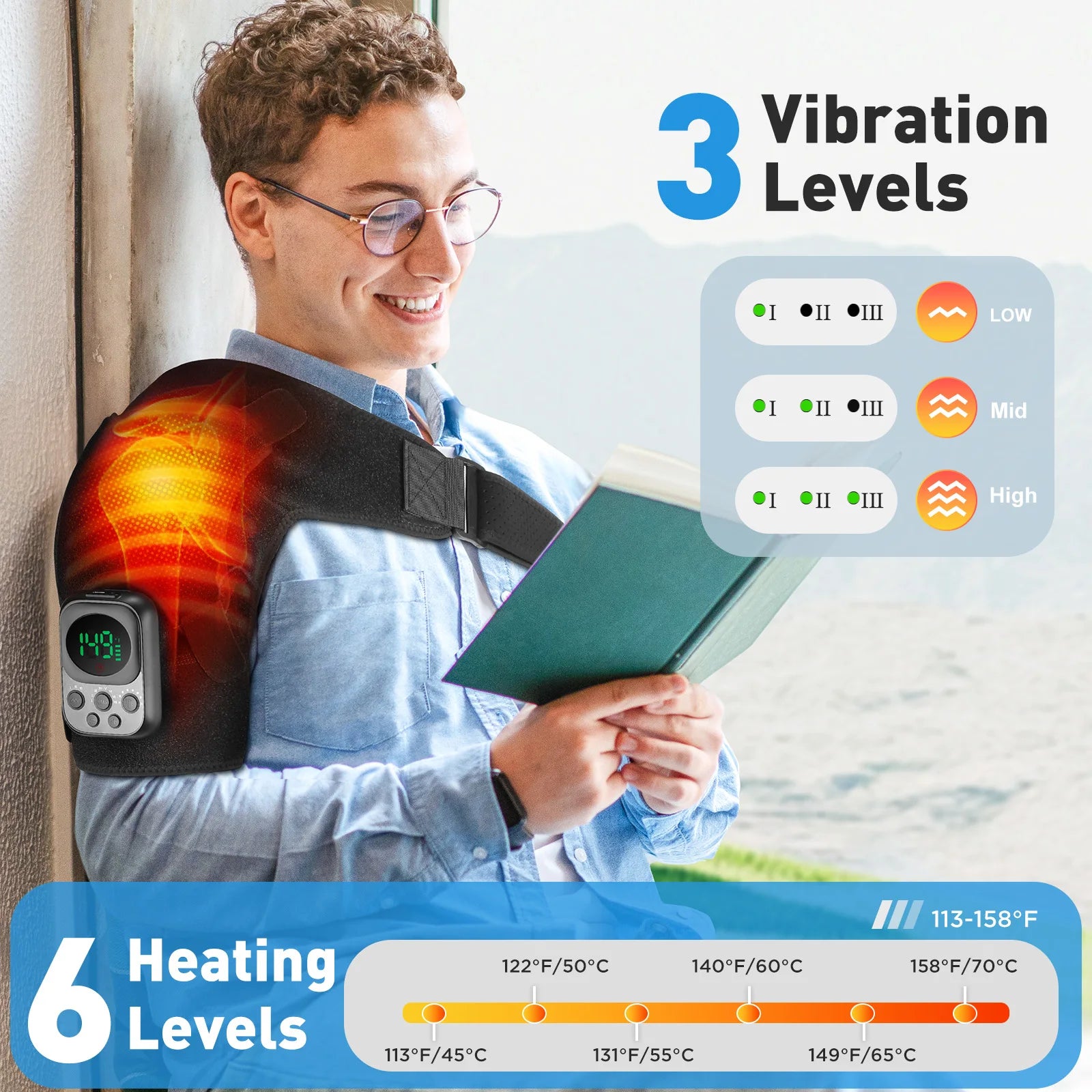 Bigzora Electric Heated Shoulder Brace Massage Support Wrap