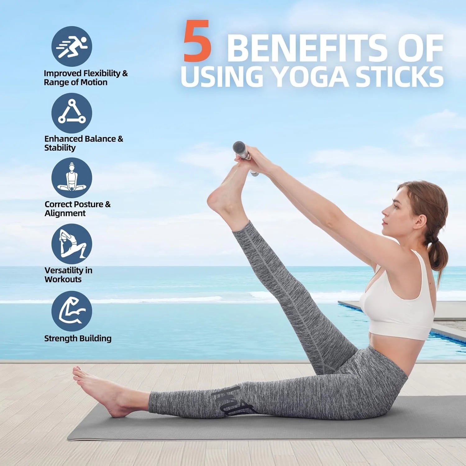 Bigzora Adjustable Yoga Stretch Stick Mobility Training Tool