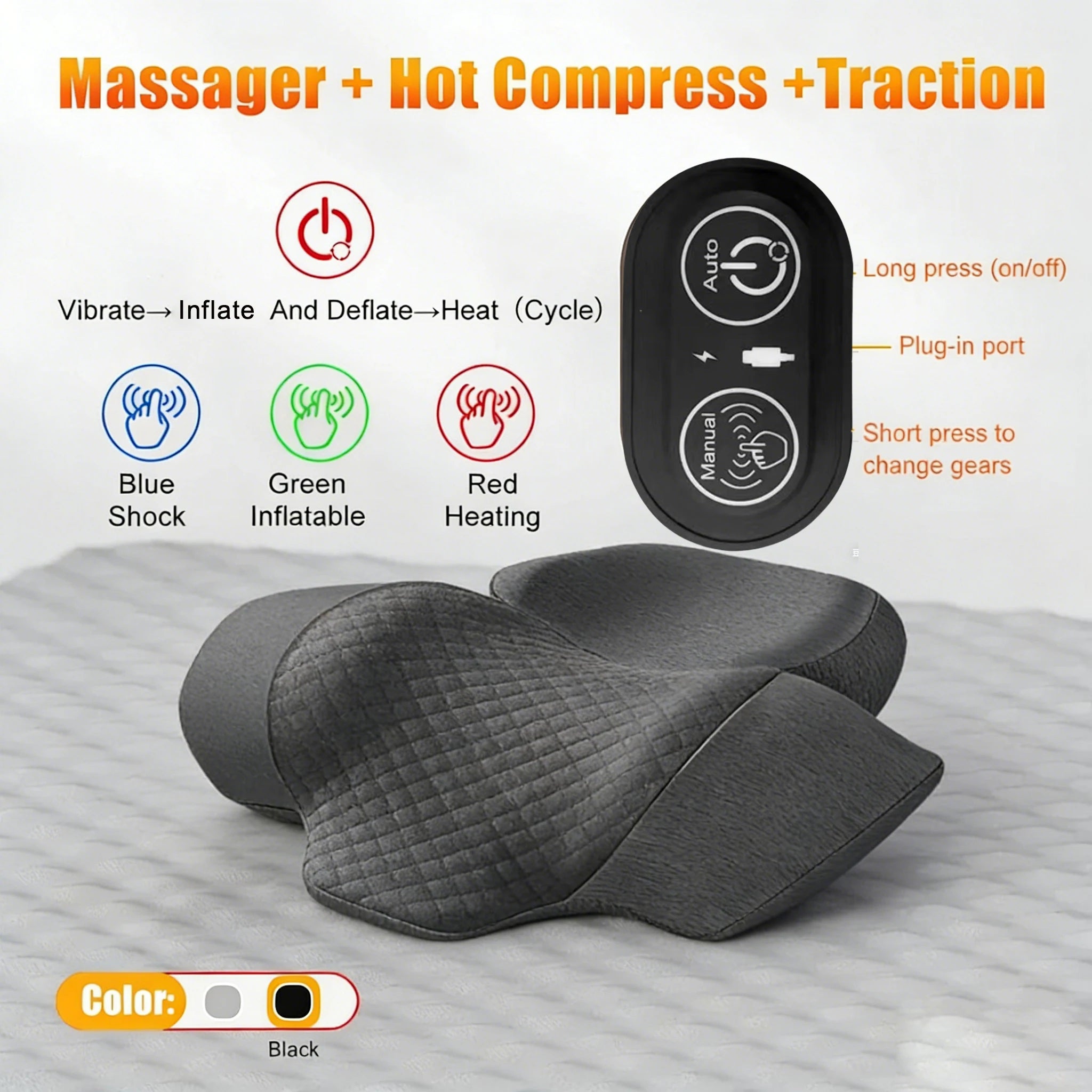 Bigzora Electric Neck Massager Pillow with Heat & Vibration