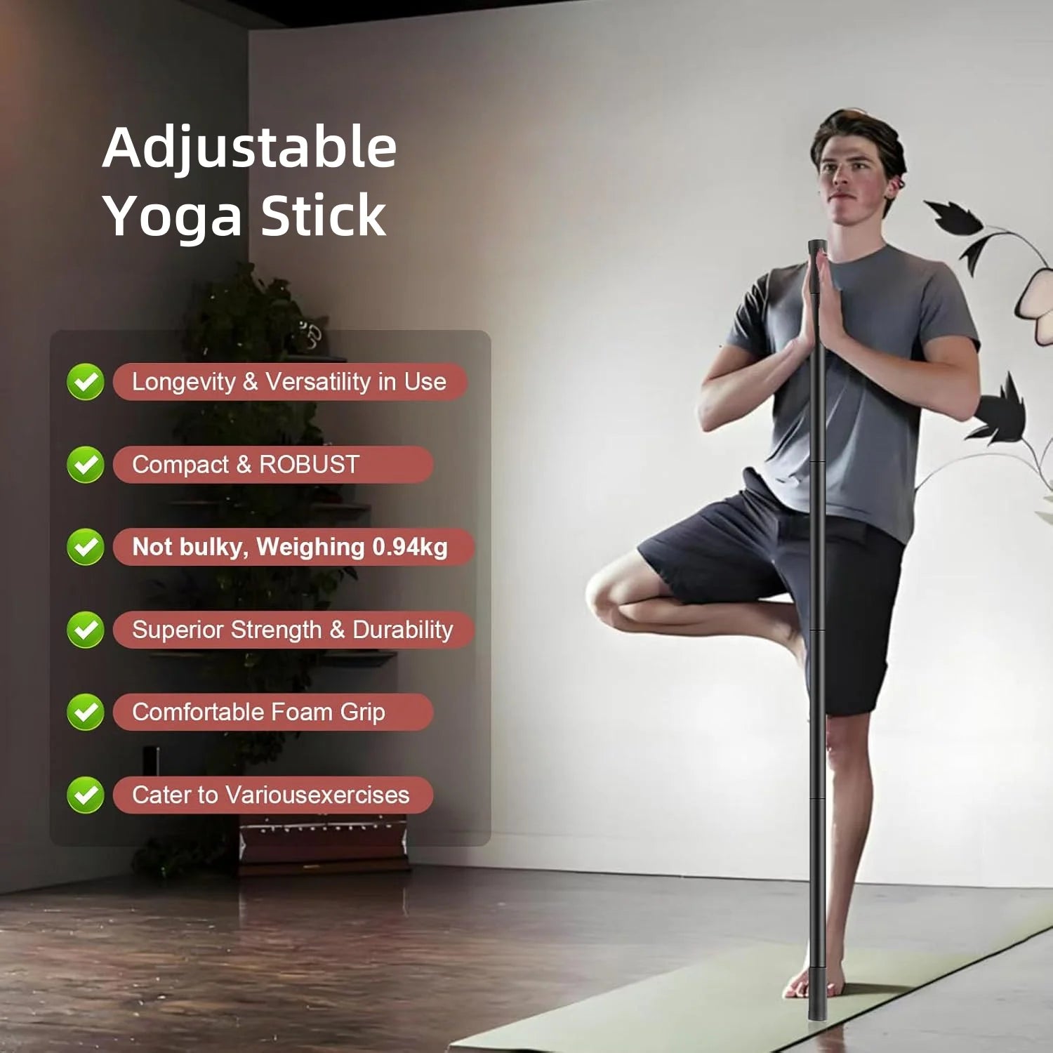 Bigzora Adjustable Yoga Stretch Stick Mobility Training Tool